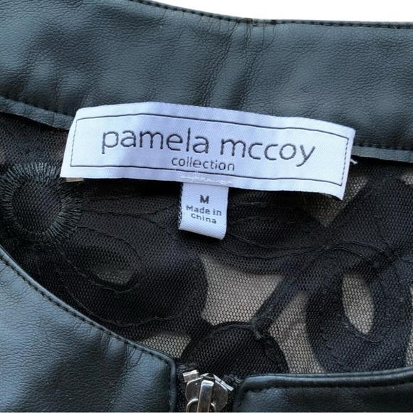 Pamela McCoy Collection Faux Leather Sheer Floral Zip Moto Jacket Black Size M - Picture 5 of 6